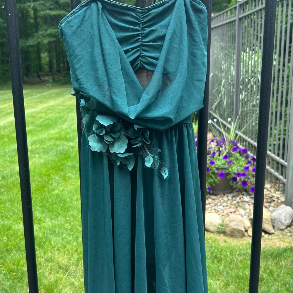 Elegant Deep Green Floral Appliqué Ballet costume